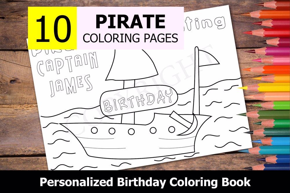 Pirate Theme Personalized Birthday Coloring Book