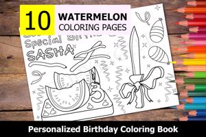 Watermelon Theme Personalized Birthday Coloring Book