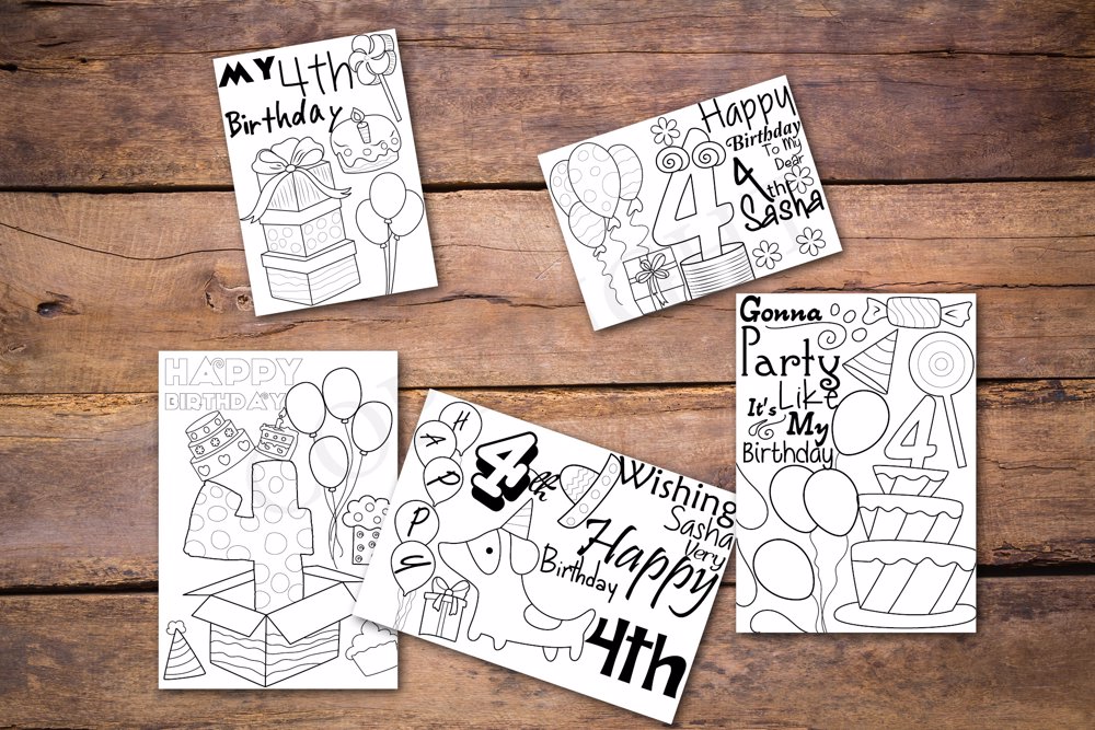 4th Birthday Theme Personalized Birthday Coloring Book