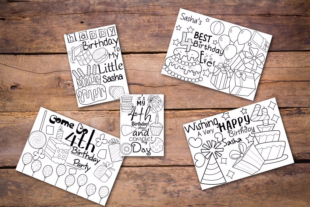 4th Birthday Theme Personalized Birthday Coloring Book