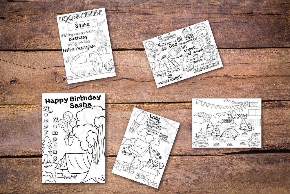 Camping Theme Personalized Birthday Coloring Book