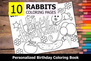 Rabbits Theme Personalized Birthday Coloring Book