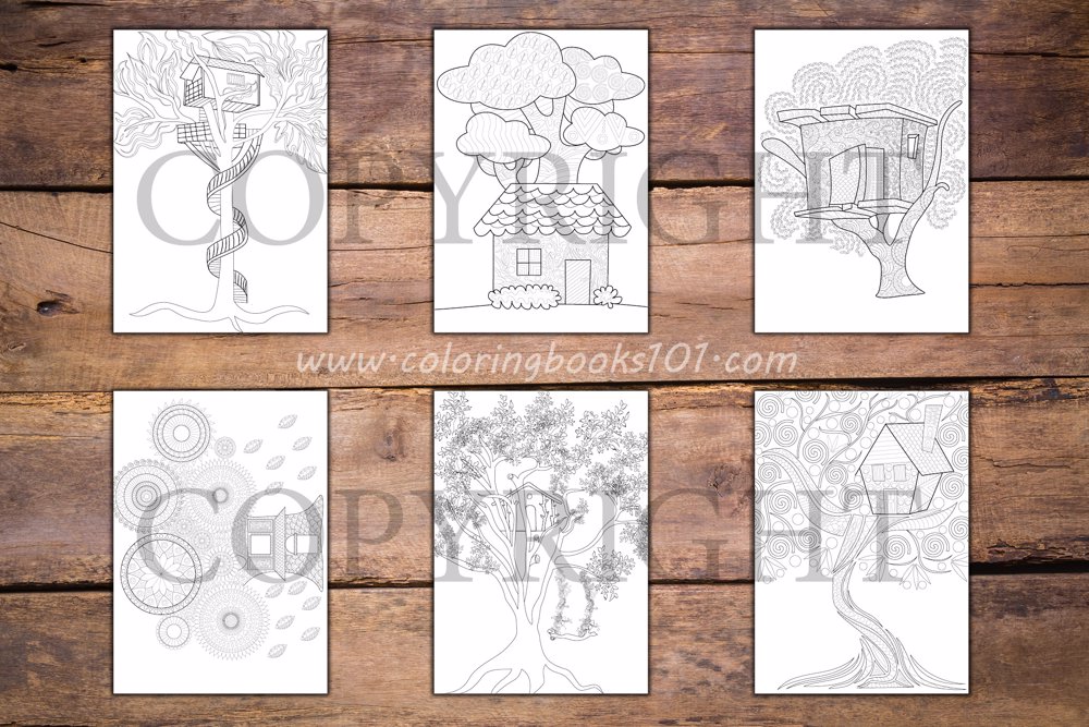 Tree Houses Coloring Book for Adults