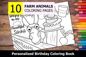 Farm Animals Theme Personalized Birthday Coloring Book