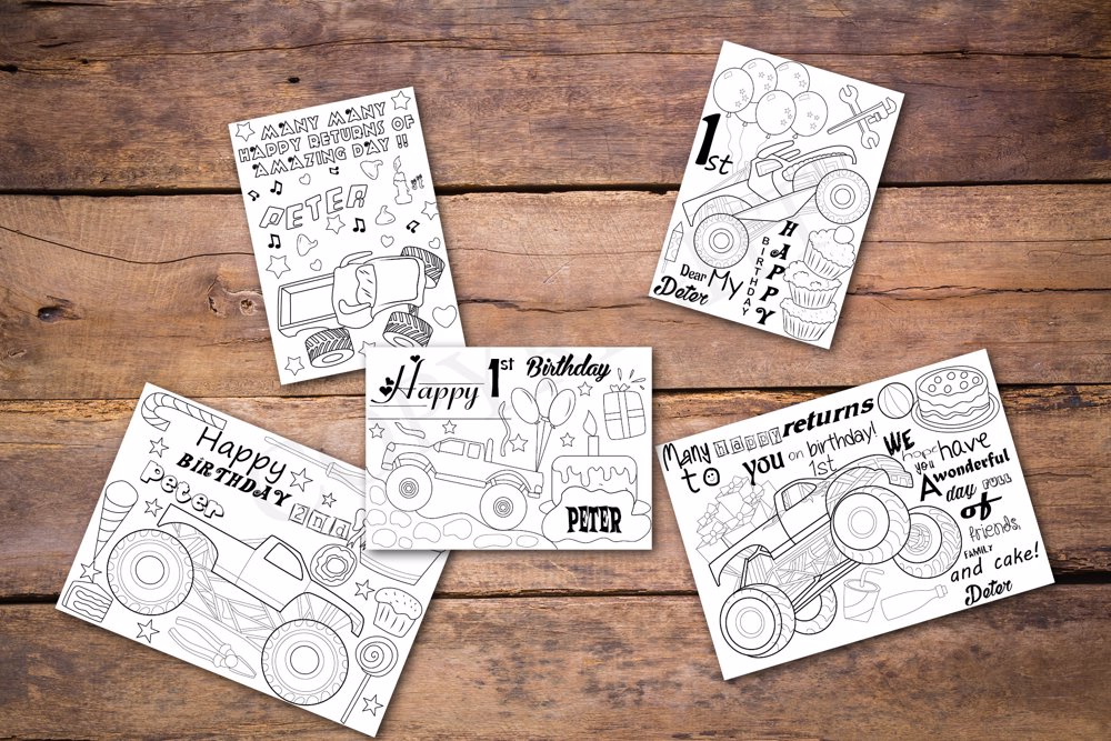 Monster Truck Theme Personalized Birthday Coloring Book