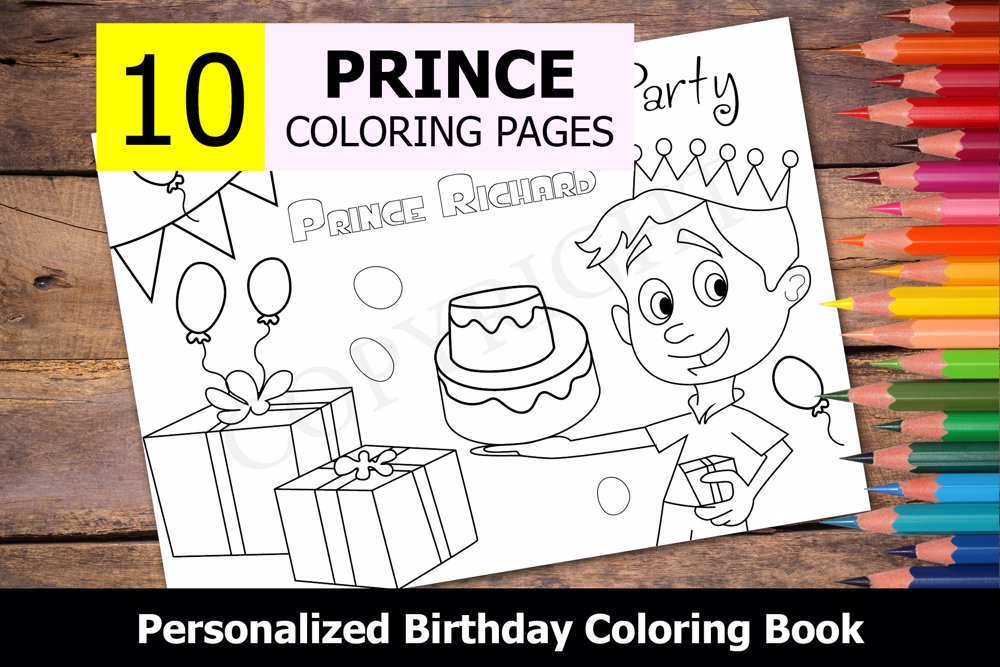 Prince Theme Personalized Birthday Coloring Book