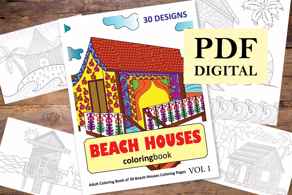 Beach Houses Coloring Book for Adults