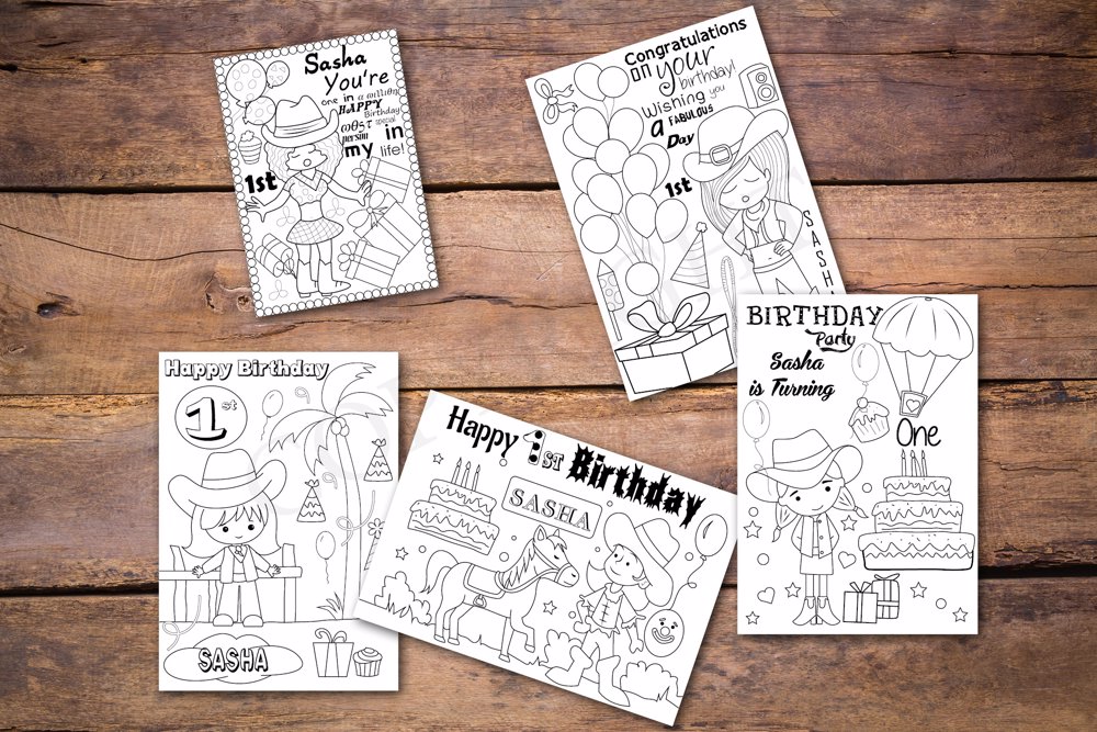 Cowgirl Theme Personalized Birthday Coloring Book