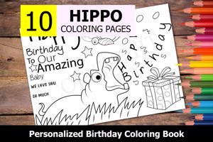 Hippo Theme Personalized Birthday Coloring Book