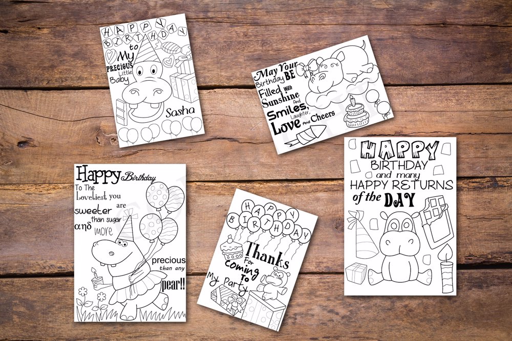 Hippo Theme Personalized Birthday Coloring Book