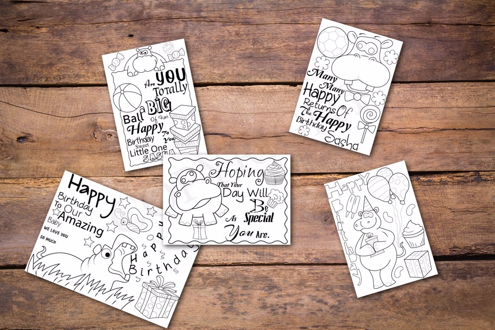 Hippo Theme Personalized Birthday Coloring Book