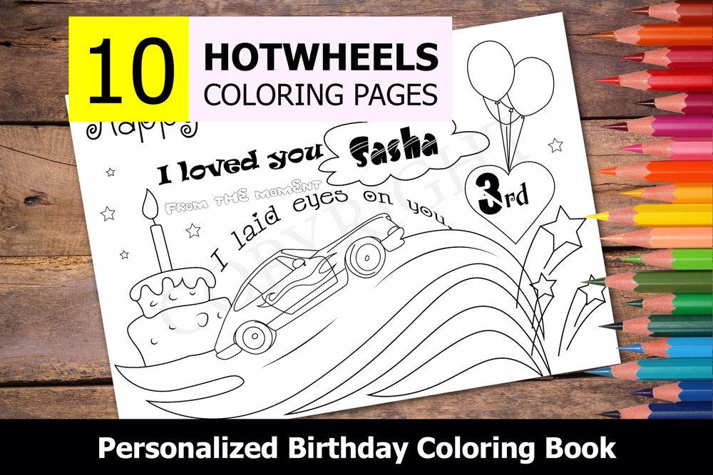 Hotwheels Theme Personalized Birthday Coloring Book