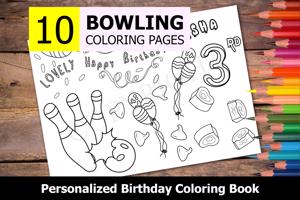 Bowling Theme Personalized Birthday Coloring Book