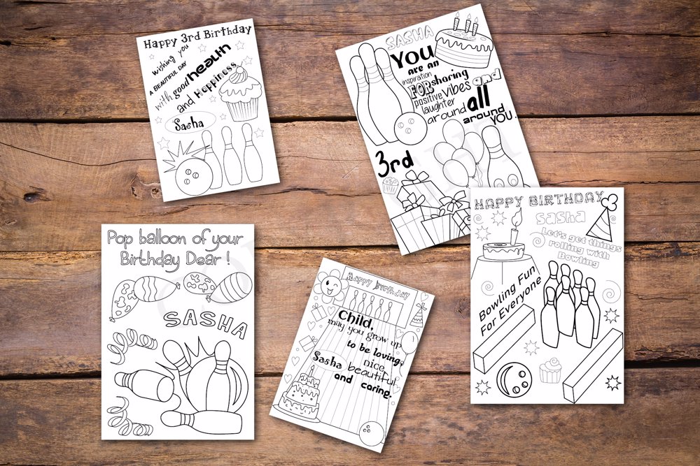 Bowling Theme Personalized Birthday Coloring Book