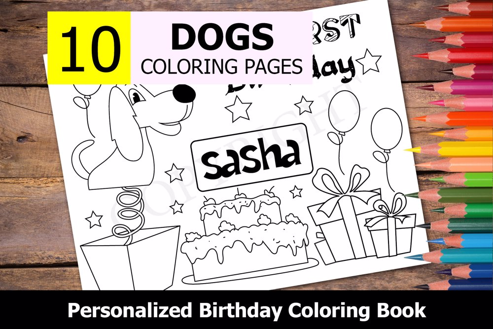 Dogs Theme Personalized Birthday Coloring Book