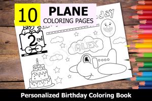 Plane Theme Personalized Birthday Coloring Book