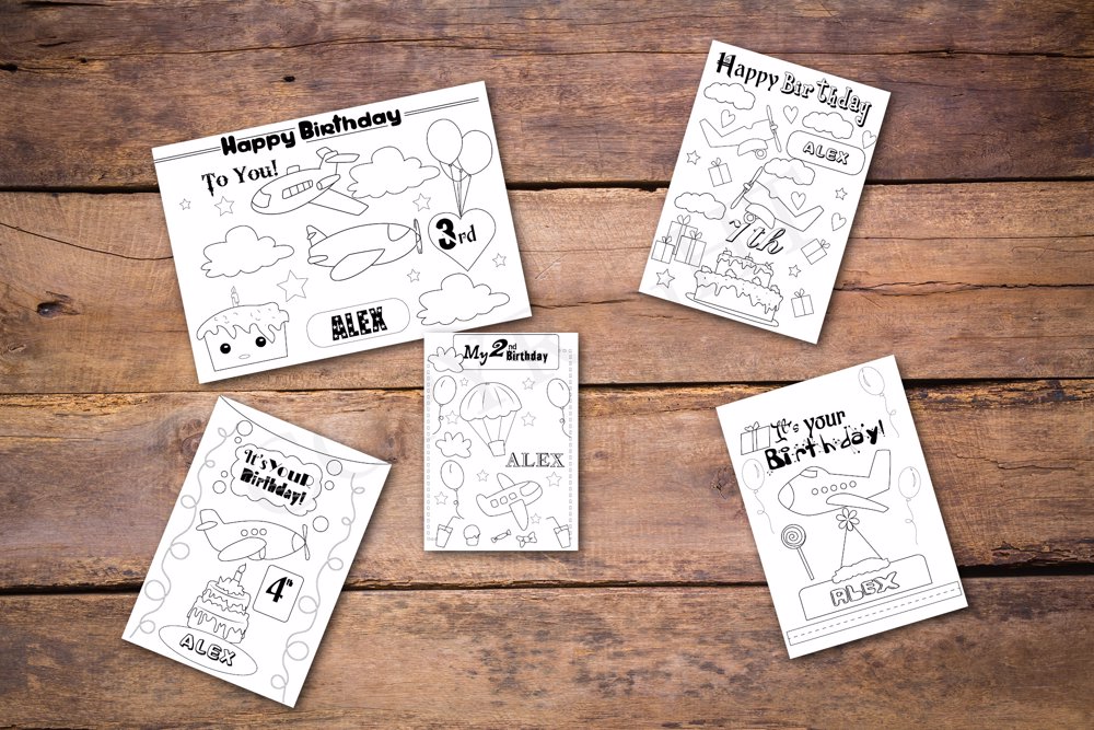 Plane Theme Personalized Birthday Coloring Book