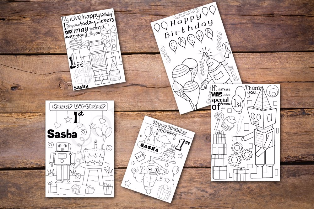 Robot Theme Personalized Birthday Coloring Book