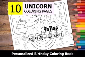 Unicorn Theme Personalized Birthday Coloring Book