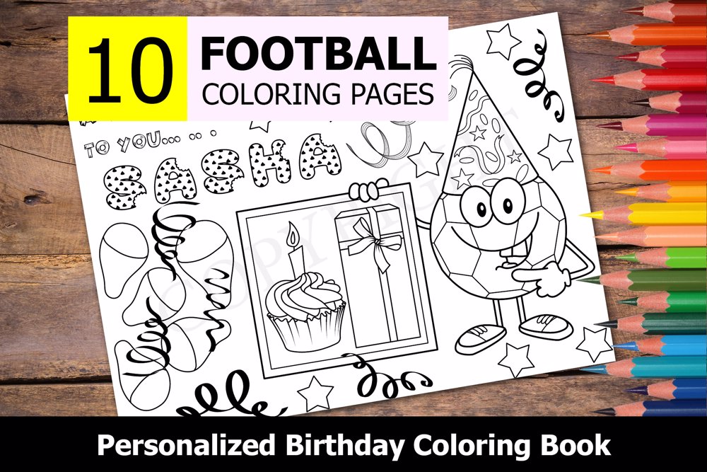 Football Theme Personalized Birthday Coloring Book