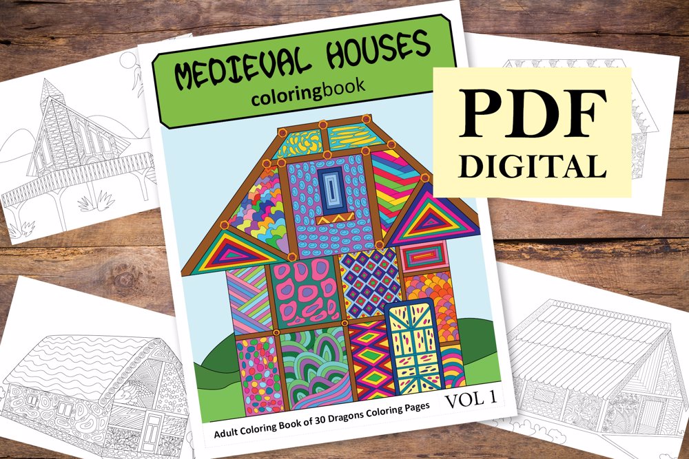 Medieval Houses Coloring Book for Adults