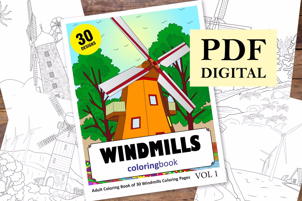 Windmills Coloring Book for Adults