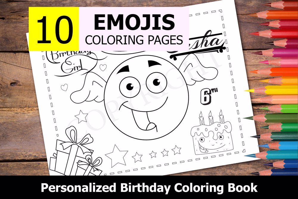 Emojis Theme Personalized Birthday Coloring Book