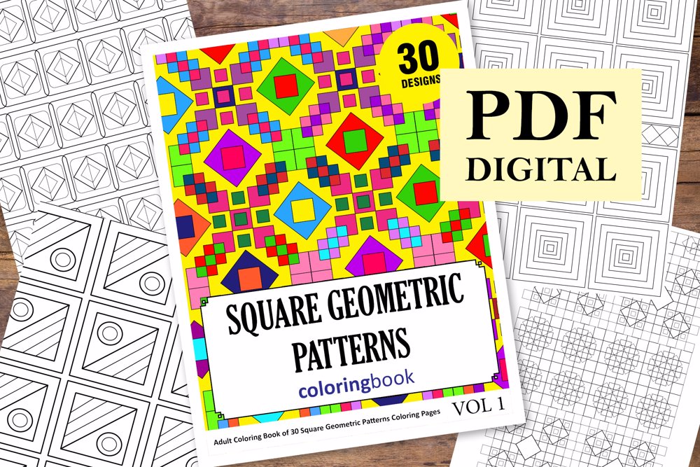  Square Geometric Patterns Coloring Book for Adults