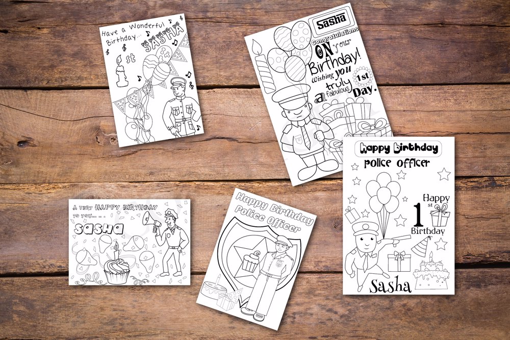 Police Theme Personalized Birthday Coloring Book