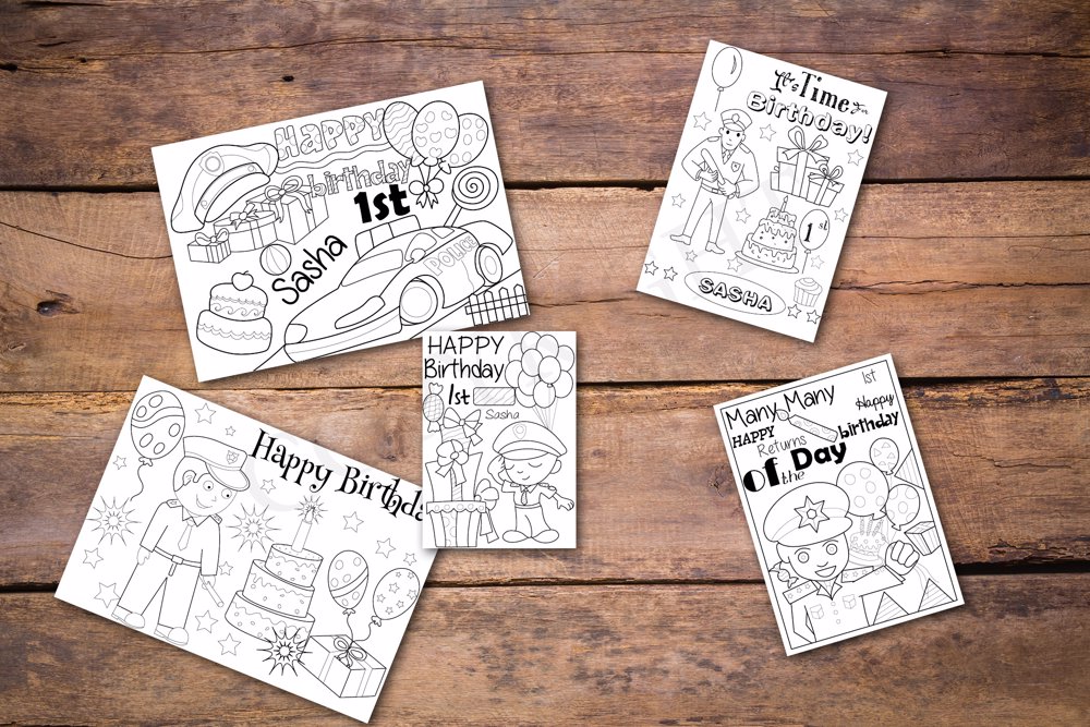 Police Theme Personalized Birthday Coloring Book